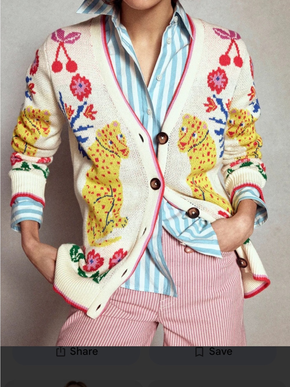 Boden Size Small Jacquard Animal Print Boyfriend Cardigan